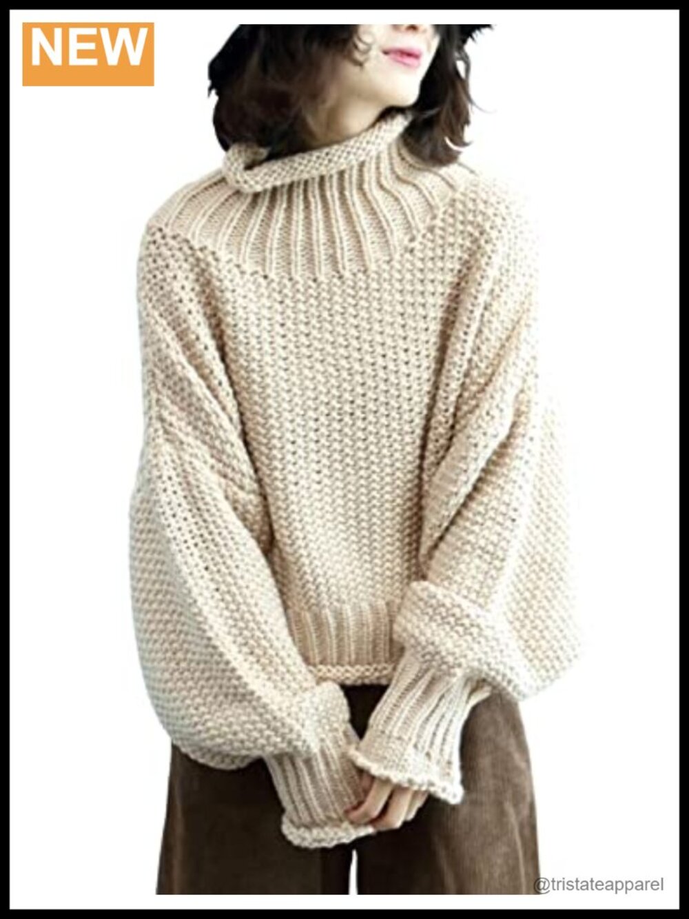 Womens Oversized Chunky Knit Turtleneck Batwing Sleeve Pullover Sweater